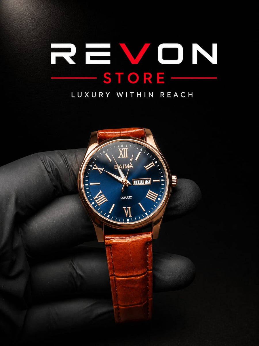BAIMA Premium Blue Dial Quartz Watch with Leather Strap