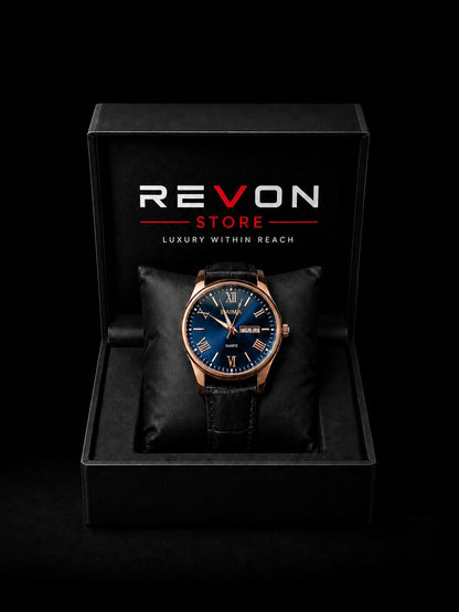 BAIMA Premium Blue Dial Quartz Watch with Leather Strap